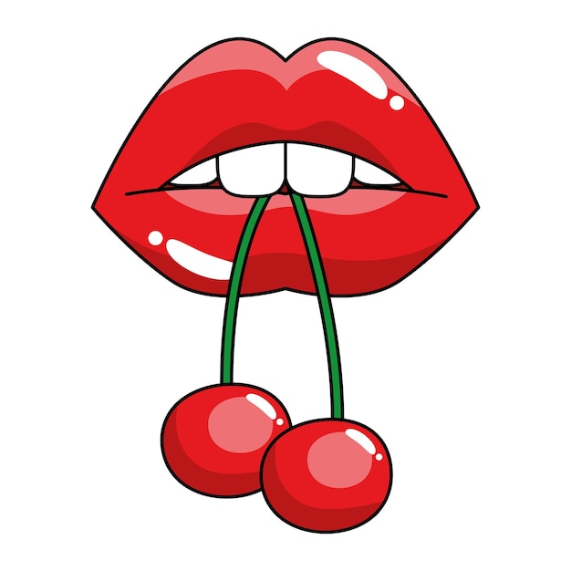 Free Vector mouth pop art with cherry