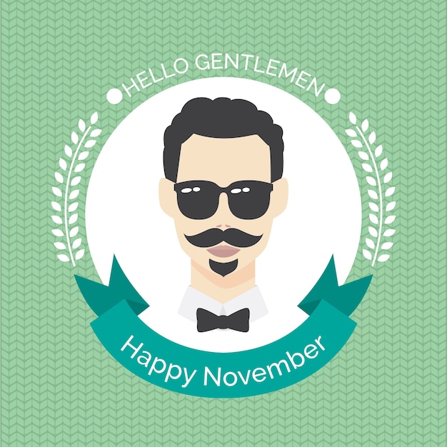 Free Vector movember design with man wearing shiny sunglasses