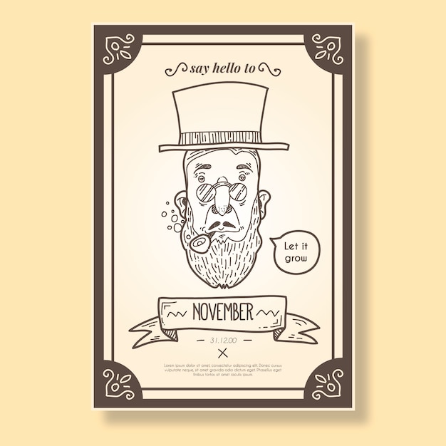 Free Vector movember leaflet in vintage style