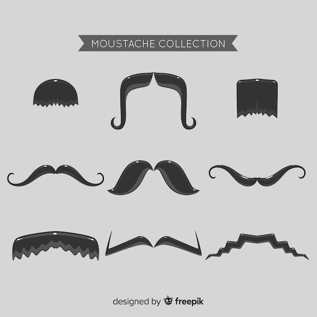 Movember mustache collection in different shapes in flat design