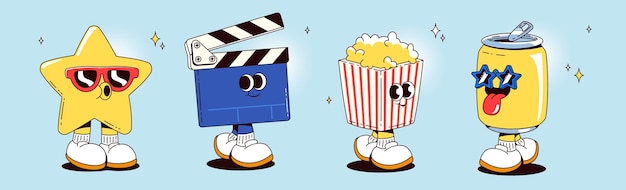 Free vector movie and cinema cartoon character mascot set