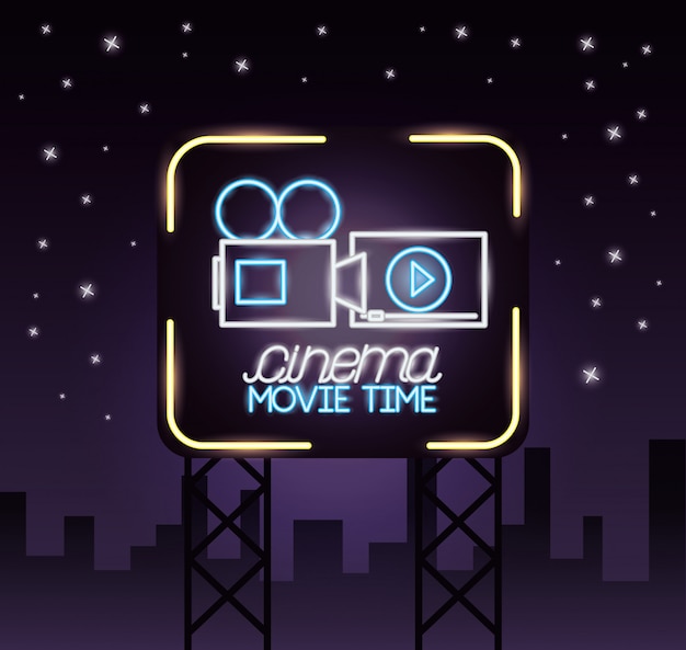 Free vector movie time neon sign