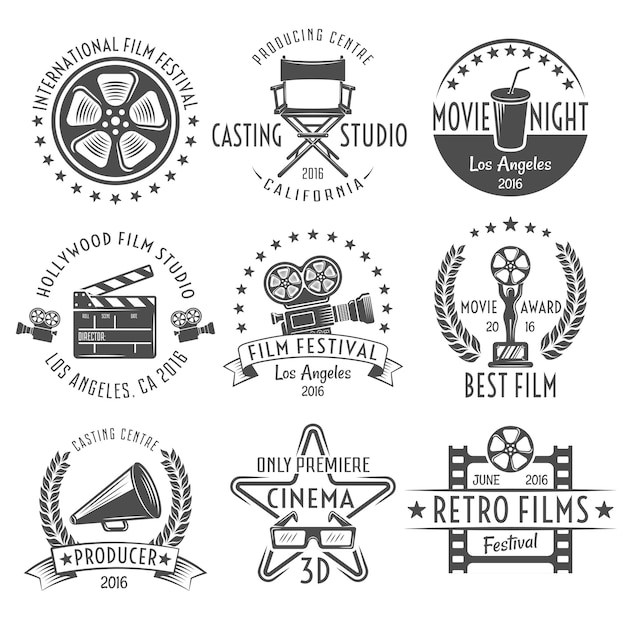 Free Vector movies black white emblems set