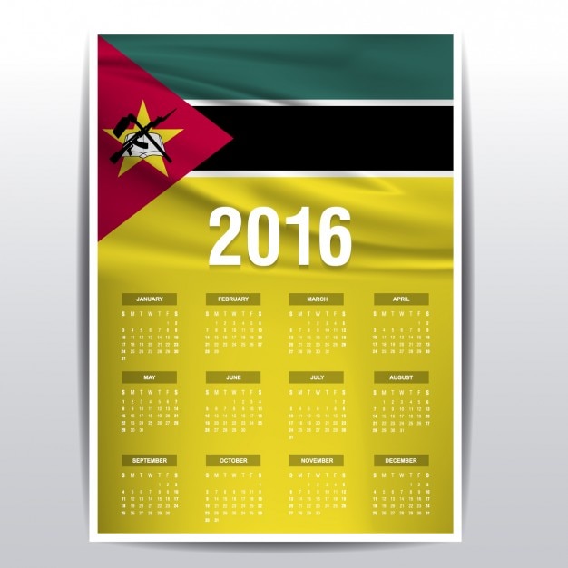 Free Vector mozambique calendar of 2016