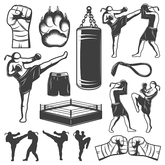 Free Vector muay thai monochrome elements