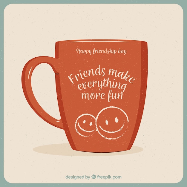 Free vector mug background with emotive phrase of friendship day