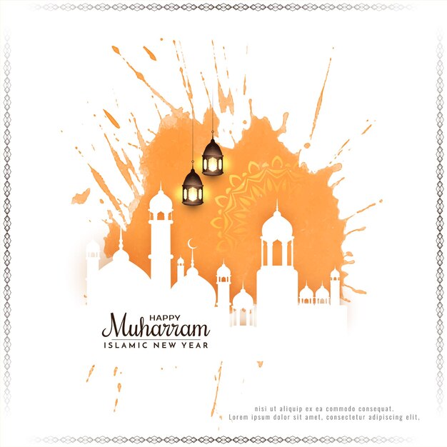 Muharram festival and Islamic new year greeting card with mosque vector