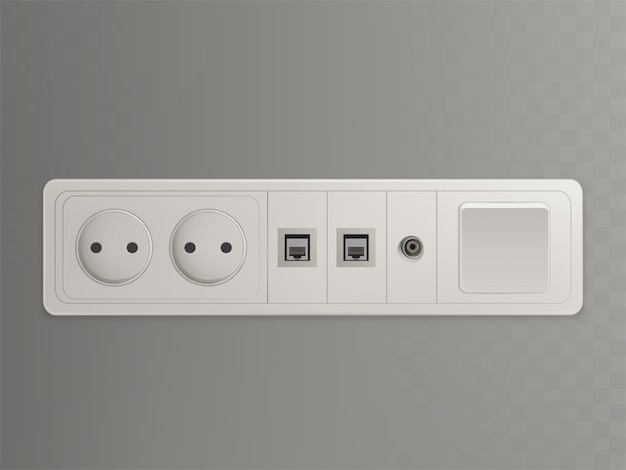 Free vector multi socket wall outlet with electrical, ethernet, cable or satellite tv connections