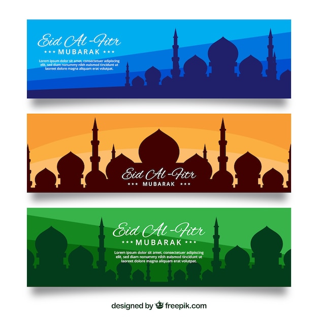 Free Vector multicolor eid al-fitr banner collection