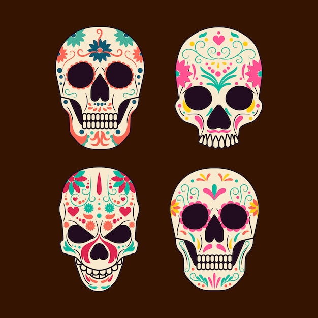 Multicolor mexican skull collection