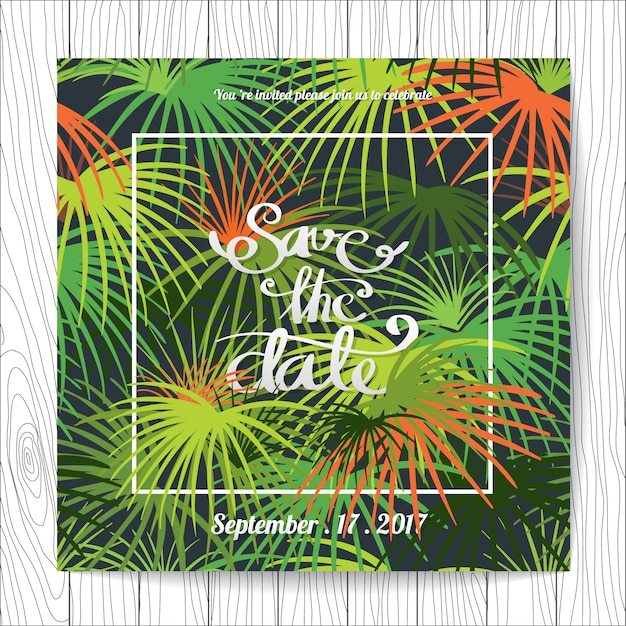 Multicolor palm tree wedding invitation