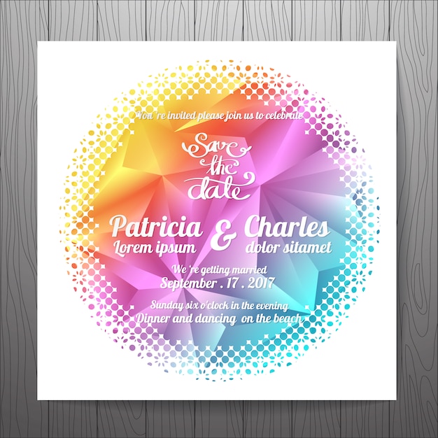 Free Vector multicolor wedding invitation with rounded shape