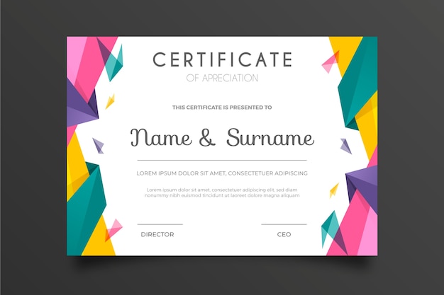 Multicolored abstract geometric certificate template