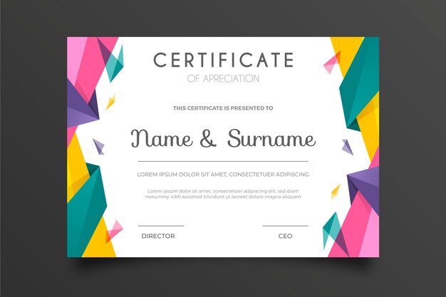 Multicolored abstract geometric certificate template