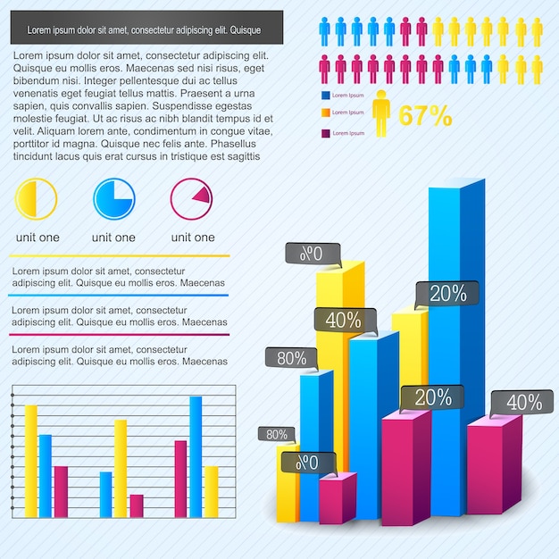 Free vector multicolored  bar chart infographic with percent ratio people ratio and place for text