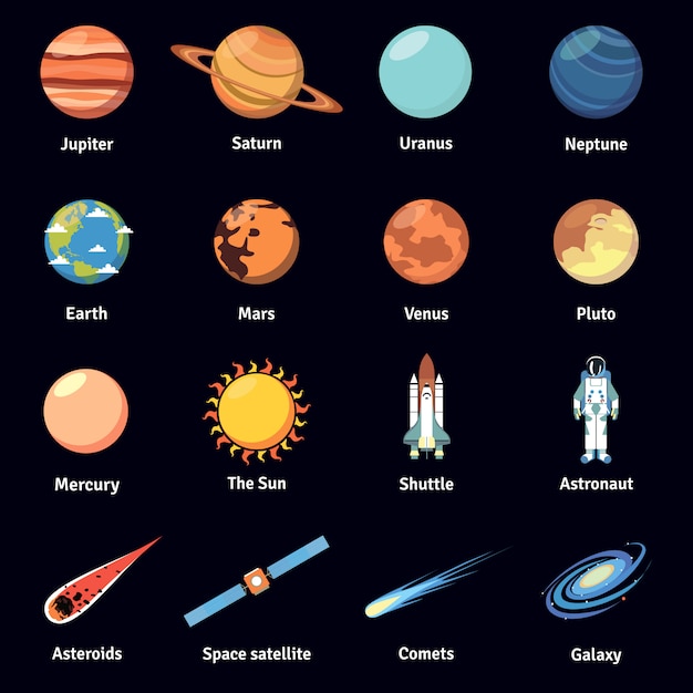 Multicolored cosmos icon set