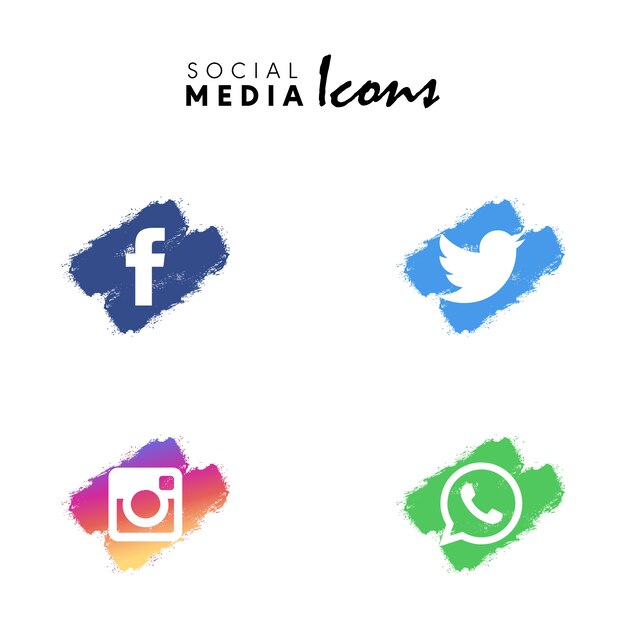 Multicolored dry brush social media icon set collection