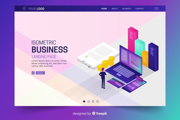 Multicolored isometric business landing page