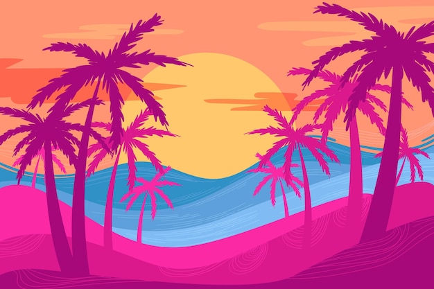 Free Vector multicolored palm silhouettes background