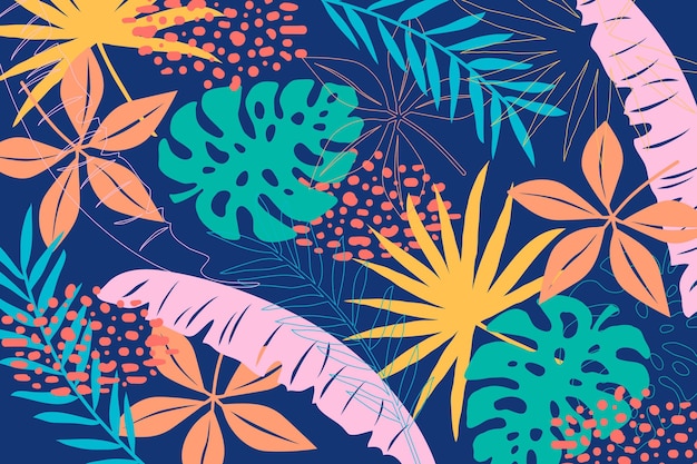 Multicolored tropical leaves background