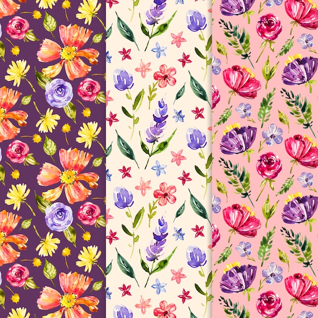 Free Vector multicolored watercolor spring pattern collection