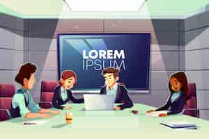 Free vector multinational team of business people working together in office meeting room cartoon