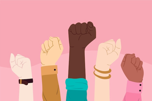 Free vector multiracial raised fists concept