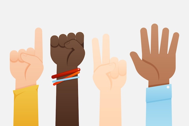 Free Vector multiracial raised fists concept