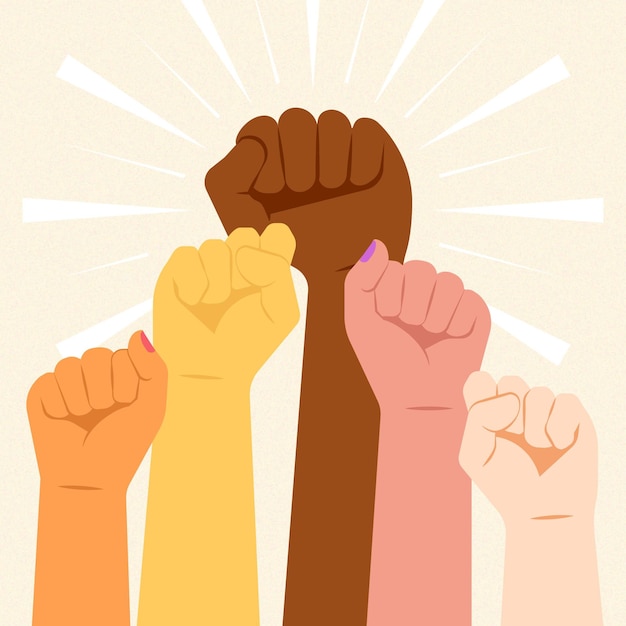 Free Vector multiracial raised fists concept