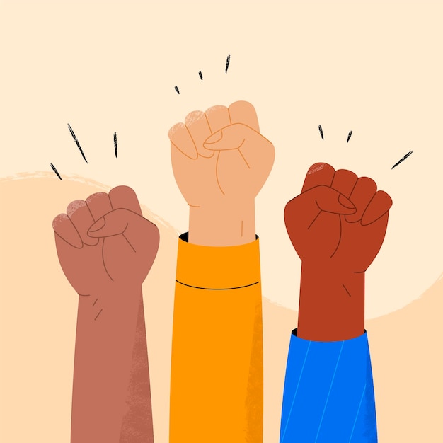 Free Vector multiracial raised fists illustration concept