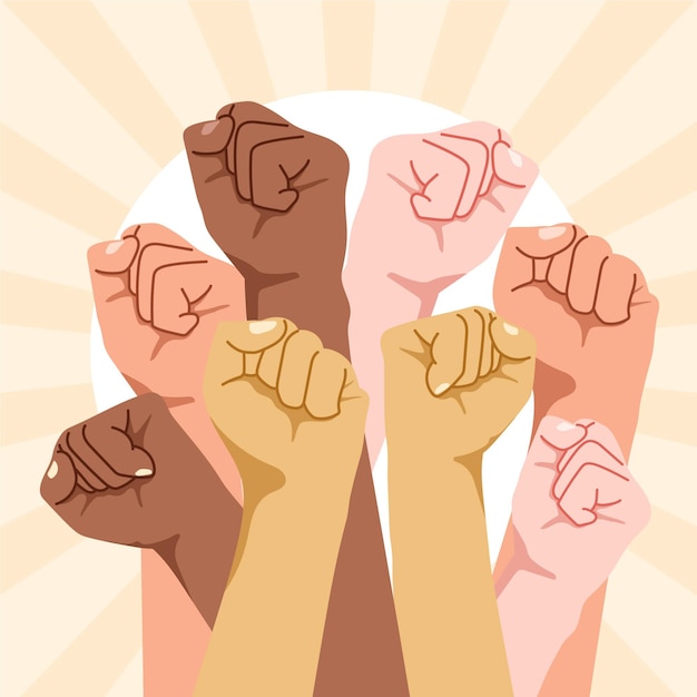 Multiracial raised fists