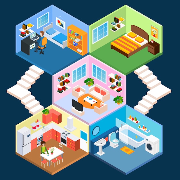 Free Vector multistory isometric interior