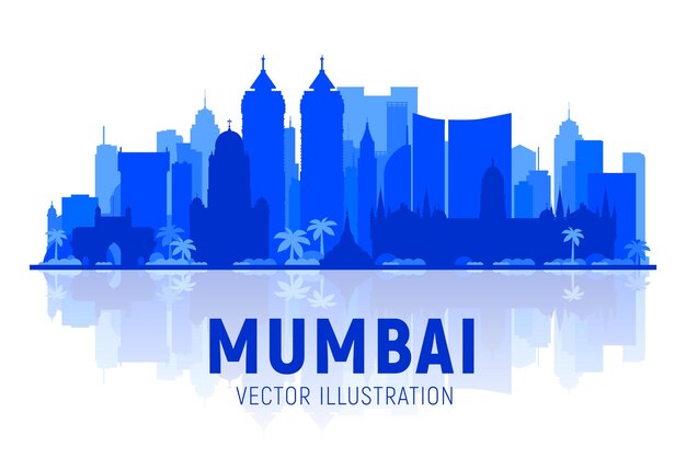 Mumbai skyline silhouette on a white background Flat vector illustration Business travel and tourism concept with modern buildings Image for banner or website