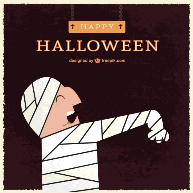 Free Vector mummy on halloween felicitation card