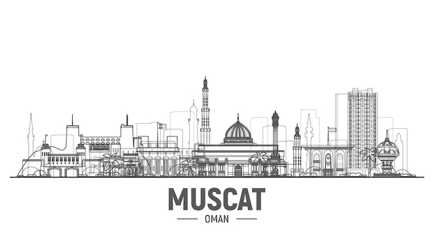 Muscat Oman line city skyline Stroke vector illustration Business travel and tourism concept with modern buildings Image for banner or website