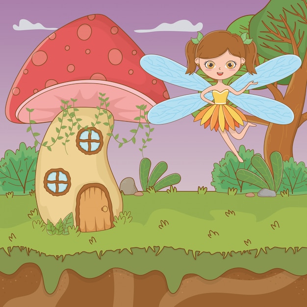 Free Vector mushroom and character of fairytale 