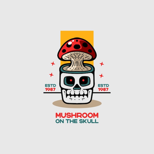 Mushroom and skull vintage style