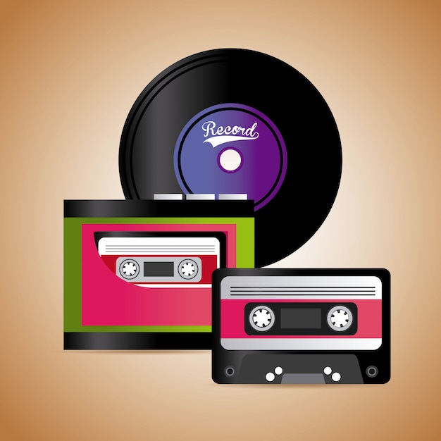 Free Vector music cassette tape and vinyl graphic design