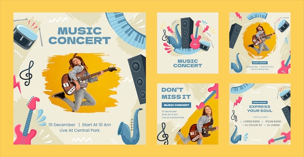 Free Vector music concert instagram posts template