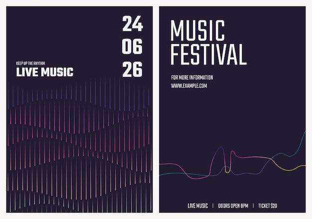 Music concert poster template with sound wave graphics for advertisement set