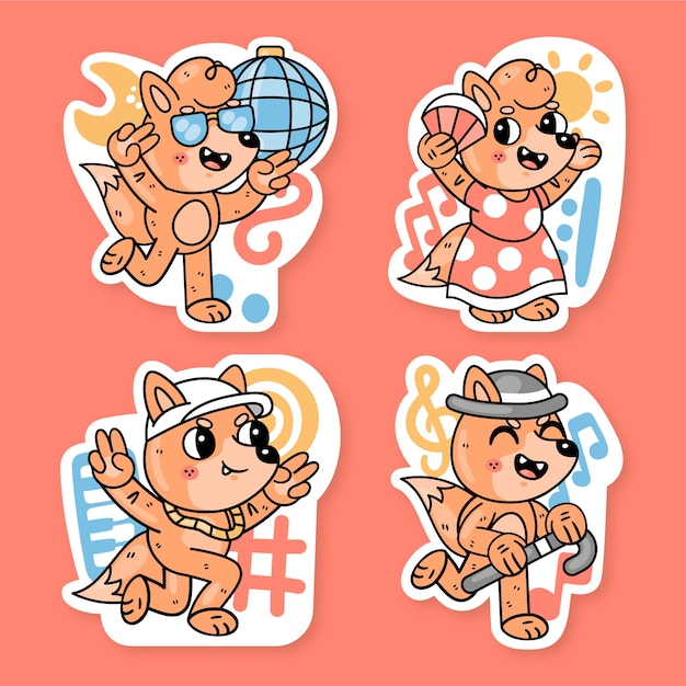 Music and dance stickers collection with fred the fox