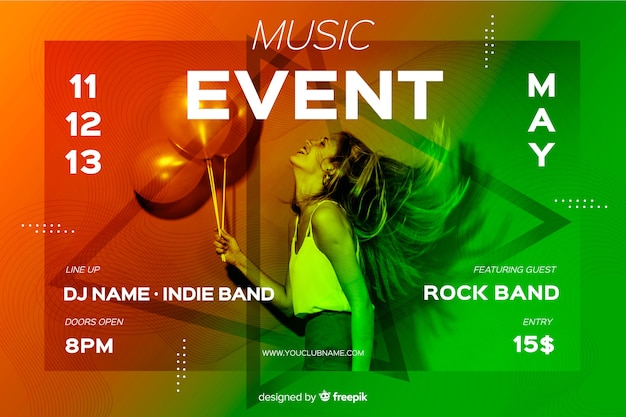 Music event banner template with photo