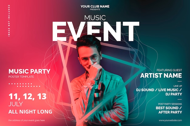 Free Vector music event poster template with abstract shapes