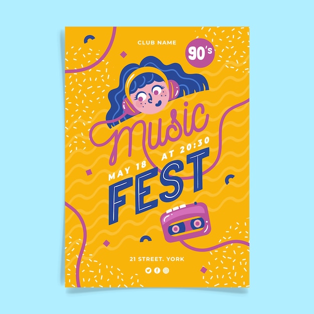 Free Vector music fest poster illustrated design