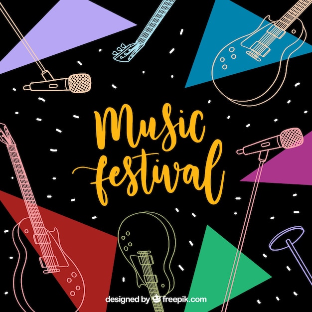 Music festival background with different instruments