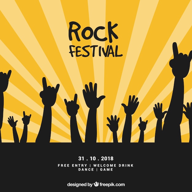 Free Vector music festival background with hands in hand drawn style