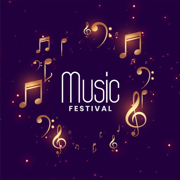 Music festival concert background with golden musical notes