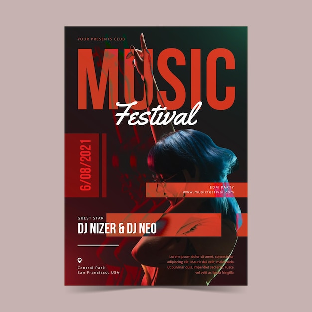 Music festival illustrated poster with photo