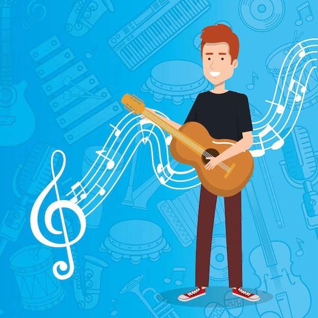 Free Vector music festival live with man playing acoustic guitar