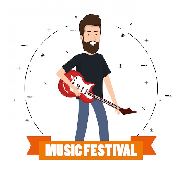 Free Vector music festival live with man playing electric guitar